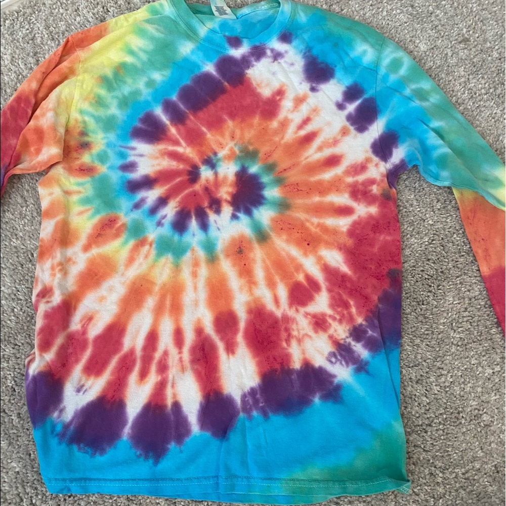 Rainbow Tie-Dye Cotton Long Sleeve Tee Shirt Womens Medium